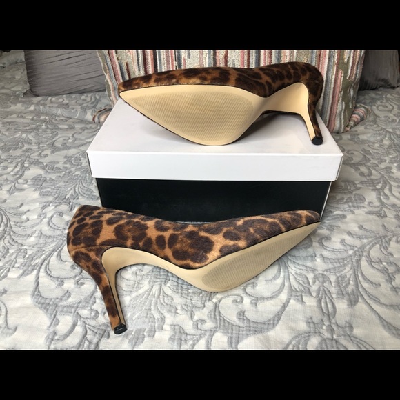 Nine West Leopard Leather Pump Heel Size 9.5 Brown Black Tan - Picture 4 of 5